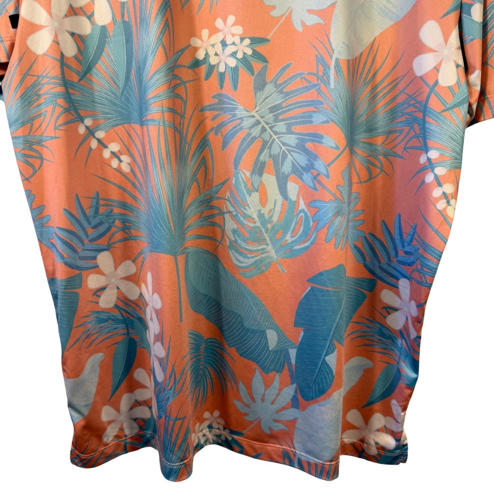 Bad Birdie Polo Shirt‎ XL Tropical Floral Golf Coral Blue Performance Stretch - Picture 8 of 11